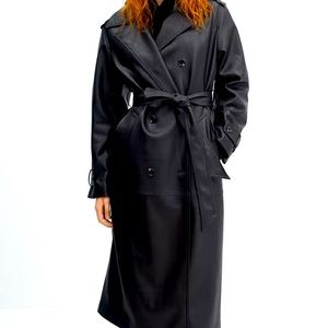 NWT Mango Faux Leather lined, over-sized Trenchcoat